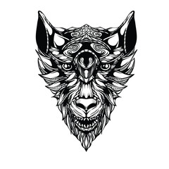black and white tribal decorative wolf pattern tattoo