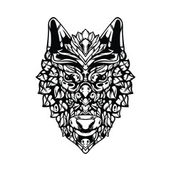 black and white tribal decorative wolf pattern tattoo