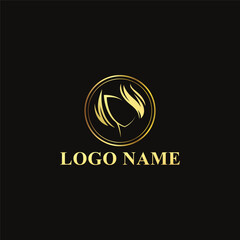 Vector woman hair salon gold gradient logo design