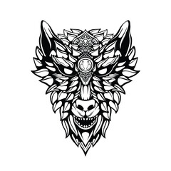 black and white tribal decorative wolf pattern tattoo