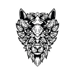 black and white tribal decorative wolf pattern tattoo