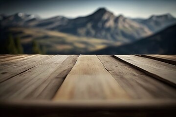 view of empty wooden table on mountain background