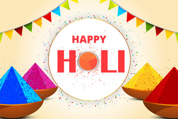holi festival design with clay pot full of dry colours 