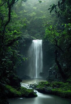 Illustration of a waterfall in the forest - Created with Generative ai