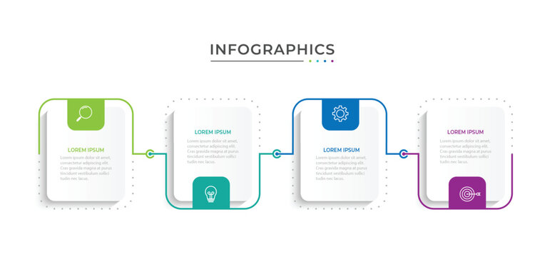 Thin line process business infographic with square template. Vector illustration. Process timeline with 4 options, steps or sections.
