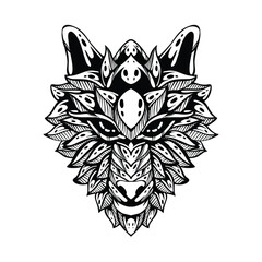 black and white tribal decorative wolf pattern tattoo