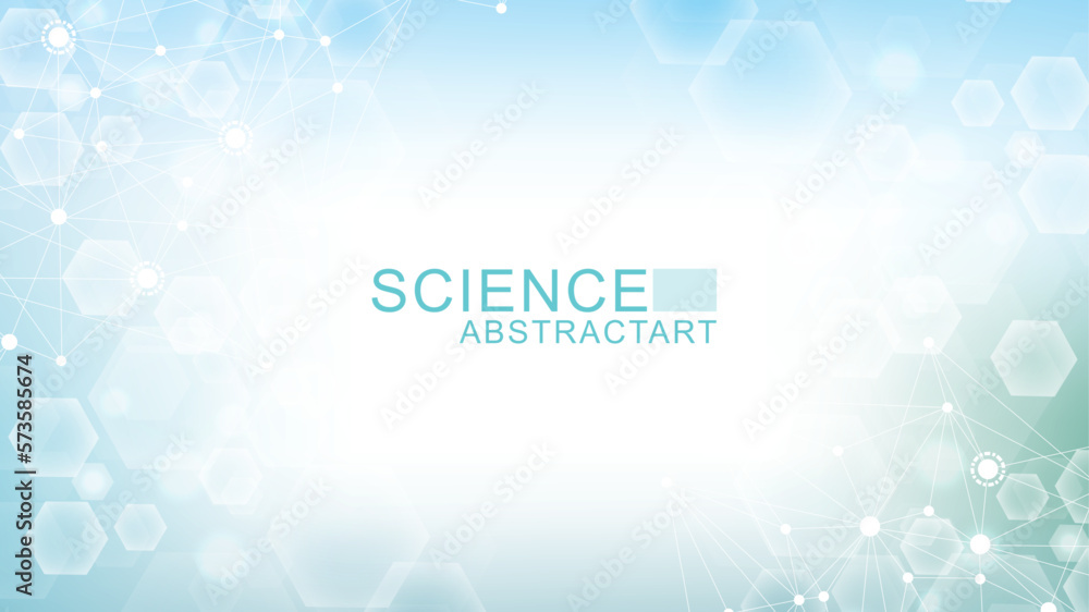 Poster modern abstract molecules structure for science or medical background. dna helix or atom visualizati