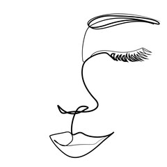 woman with continuous line drawing Abstract minimal female portrait logo icon label
