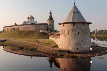 View of ancient Pskov Kremlin on Velikaya river.