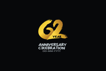 62th, 62 years, 62 year anniversary celebration abstract style logotype. anniversary with gold color isolated on black background, vector design for celebration vector