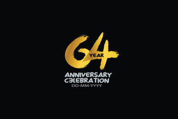 64th, 64 years, 64 year anniversary celebration abstract style logotype. anniversary with gold color isolated on black background, vector design for celebration vector