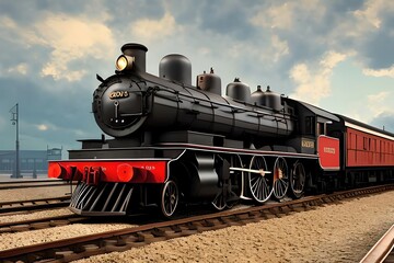 Fototapeta premium Vintage Steam Train Locomotive. In Train Station. Beautiful Vintage Theme Image. Generative AI
