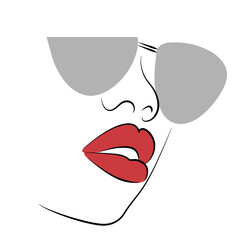Young female model wearing cool sunglasses Attractive woman with red lipstick