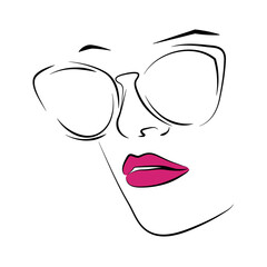 Young female model wearing cool sunglasses Attractive woman with red lipstick