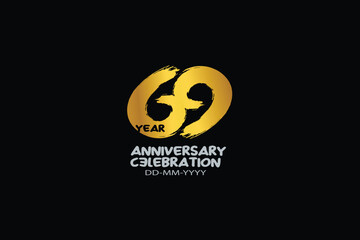 69th, 69 years, 69 year anniversary celebration abstract style logotype. anniversary with gold color isolated on black background, vector design for celebration vector