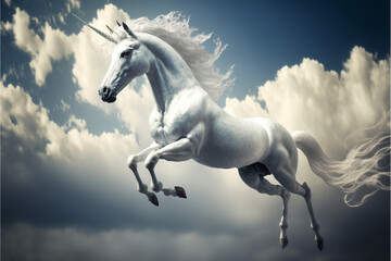 Fototapeta na wymiar white horse that is jumping in the air. generative ai.