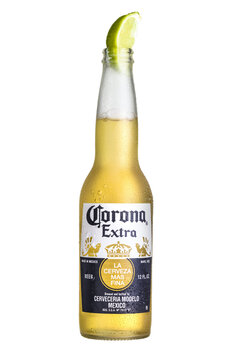 Corona Extra Beer with lime isolated