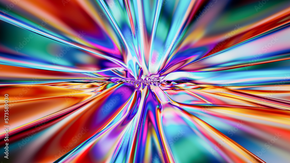 Poster 3d abstract colorful saturated explosion background. rainbow reflection. 3d rendering