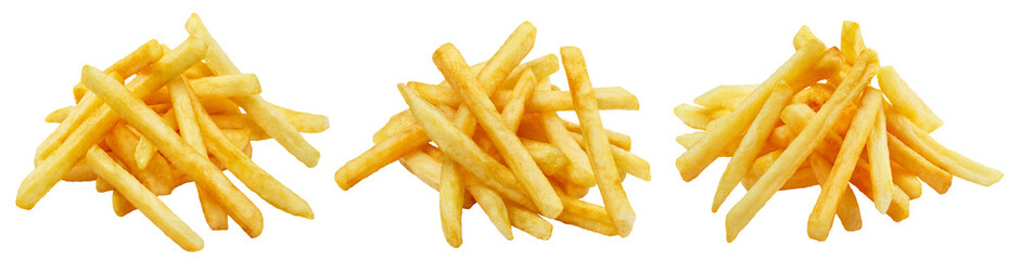 Heap of tasty potato fries cut out