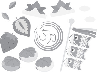 5月の素材セット　グレースケール