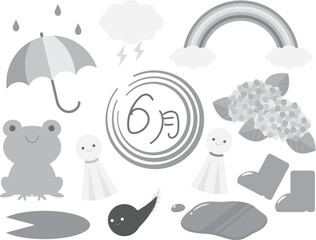 6月の素材セット　グレースケール