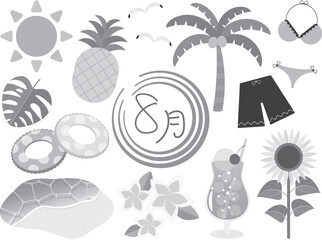 8月の素材セット　グレースケール