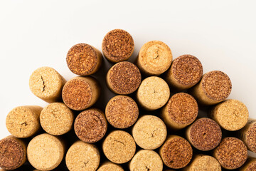 Close up photo of stacked wine corks