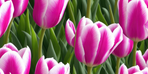 Fototapeta premium Tulip flowers seamless texture, pattern background (created with Generative AI)