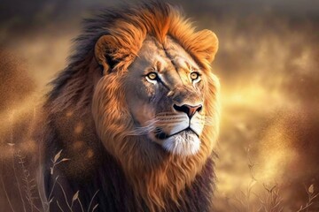 Obraz na płótnie Canvas Lion in Africa closeup. Generative AI