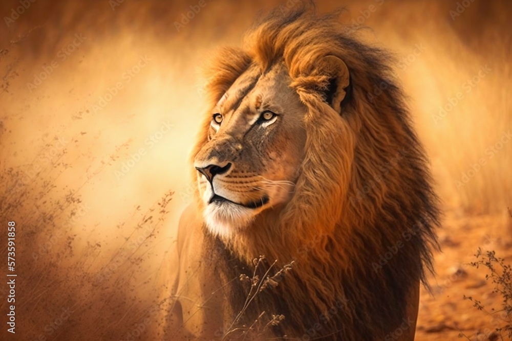 Wall mural Lion in Africa closeup. Generative AI