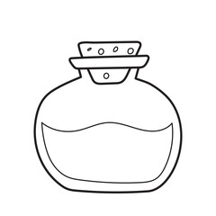 empty bottle is closed with a wooden cap. flask for potion isolated on white background. doodle. clipart. vector illustration