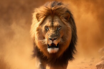 Naklejka premium Lion in Africa closeup. Generative AI