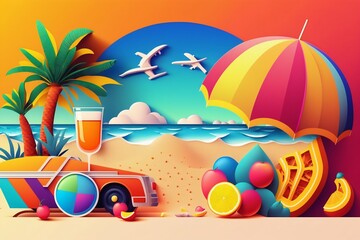Summer vacations beach holiday on sunset background. Generative AI