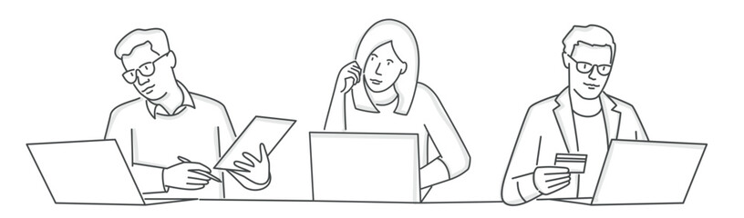 Business team working in office space.