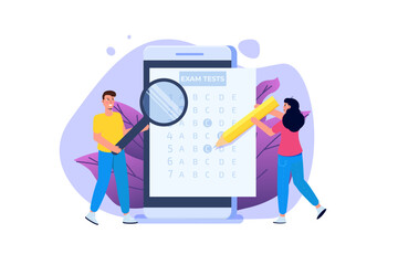 Online exam or testing, E-lerning,  Internet Quiz, Online education, test answer sheet concept. Vector illustration.