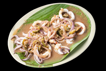 close up view grilled squid with sauce. concept asian food.