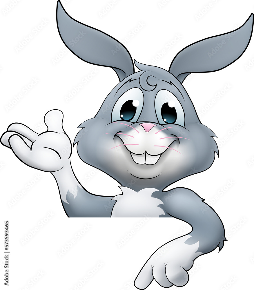 Wall mural easter bunny rabbit cartoon character peeking sign