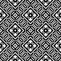 Vector geometric seamless pattern. Minimal ornamental background with abstract shapes. Black and white texture. Simple abstract ornament background. Dark repeat design for decor, fabric, cloth.