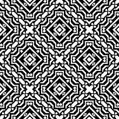 Vector geometric seamless pattern. Minimal ornamental background with abstract shapes. Black and white texture. Simple abstract ornament background. Dark repeat design for decor, fabric, cloth.