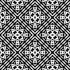 Vector geometric seamless pattern. Minimal ornamental background with abstract shapes. Black and white texture. Simple abstract ornament background. Dark repeat design for decor, fabric, cloth.
