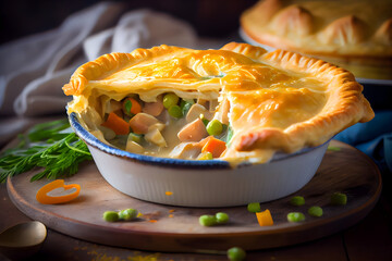 Premium Restaurant Chicken pot pie, comfort food made with Generative AI