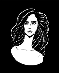 Abstract woman portrait in minimalistic flat style. Female art poster. Elegant lady art in black and white colors.