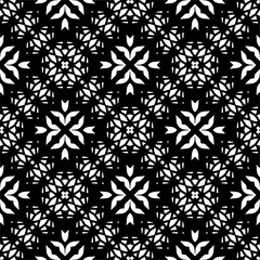 Vector geometric seamless pattern. Minimal ornamental background with abstract shapes. Black and white texture. Simple abstract ornament background. Dark repeat design for decor, fabric, cloth.