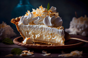 Premium Restaurant Coconut cream pie, comfort food made with Generative AI