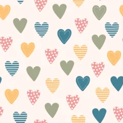 Rollo Seamless pattern with different hand drawn hearts. Spring color palette. Vector illustration. © Jellicle