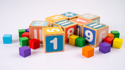 Fototapeta premium Math number colorful on white background, education study mathematics learning teach concept.
