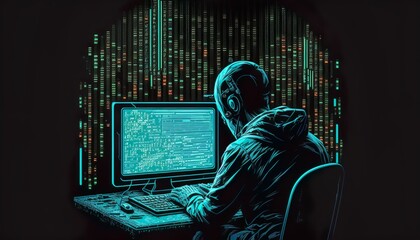 Data security hacker on a pc
