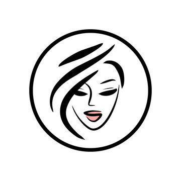 Hairstyle logo beauty salon. Barber woman emblem. Lady face icon.