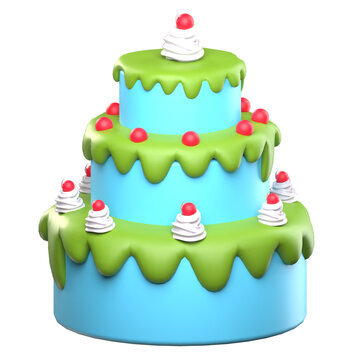 Three layer blue cake 3d rendering
