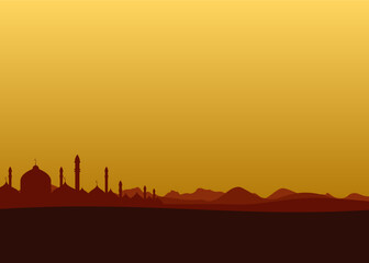 flat design silhouette of mountain and mosque landscape